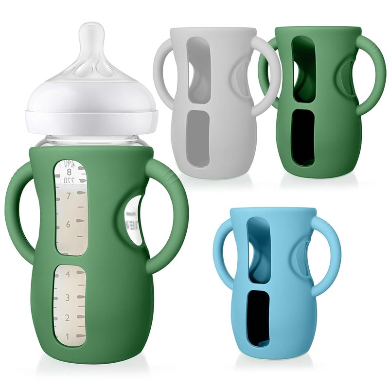 Juome Silicone Sleeves with Handles for Avent Natural Glass Baby Bottle - 3 Pack Anti Breakage Holder for Phillips Avent Baby Bottles, Compatible with Philips Avent Anti Colic Baby Bottles 8 oz - Image 1